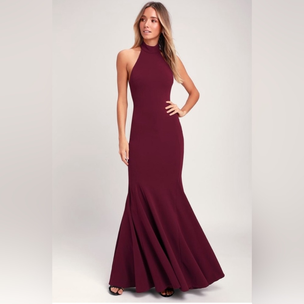 Slice of joy burgundy halter maxi dress